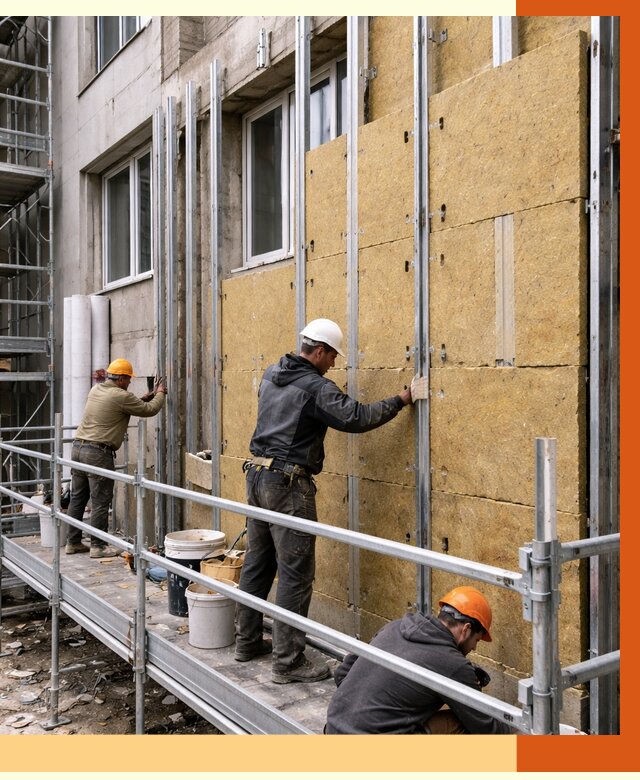Утепление вентилируемого фасада в Ртищеве от 5720 руб/м2 — монтаж и утепление вентфасад | ТепломастерРтщ